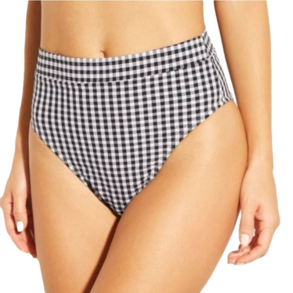 𝅺Xhilaration High Waist Gingham Bikini Bottoms Black White